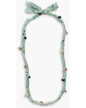 Alanui Braided Printed Cotton-Voile, Shell And Bead Necklace - Green