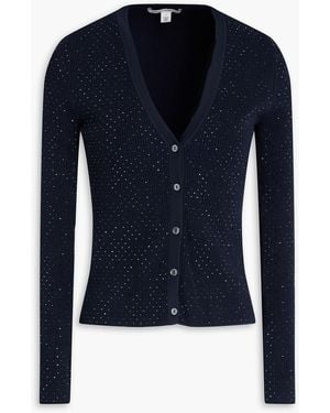 Autumn Cashmere Crystal-Embellished Ribbed-Knit Cardigan - Blue