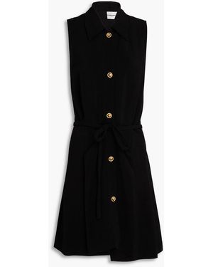 Claudie Pierlot Rana Pleated Slub Woven Mini Shirt Dress - Black