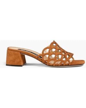 Sergio Rossi Mermaid Laser-Cut Suede Mules - Brown