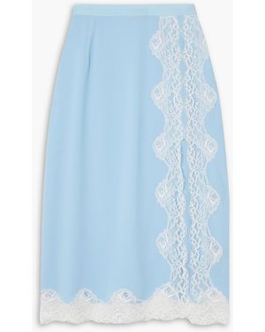Christopher Kane Lace-trimmed Crepe De Chine Midi Skirt - Blue