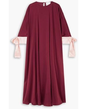 Halpern Bow-detailed Two-tone Silk-satin Kaftan - Red