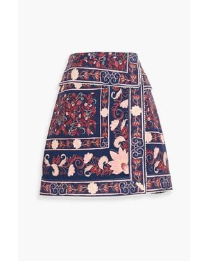 FARM Rio Wrap-Effect Printed Cotton-Twill Mini Skirt - White