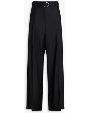 Peter Do Belted Pleated Wool-twill Wide-leg Trousers - Black