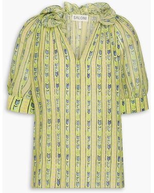 Saloni Josie Ruffled Printed Silk Top - Yellow
