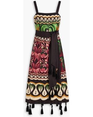 FARM Rio Banana Aquarela Pleated Printed Swiss-Dot Linen Midi Dress in Green  | Lyst