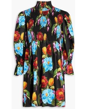 Borgo De Nor Catri Pleated Floral-Print Cotton Mini Dress - Black