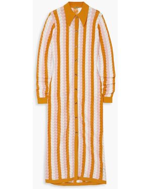 Dodo Bar Or Dar Striped Pointelle-knit Midi Shirt Dress - Orange