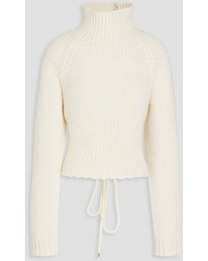 Maje Lace-up Knitted Turtleneck Sweater - Natural