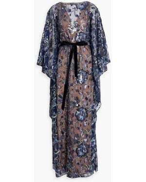 Marchesa Embellished Tulle Gown - Blue