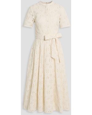 Mikael Aghal Belted Broderie Anglaise Cotton Midi Dress - Natural