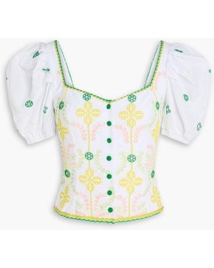 Charo Ruiz Kinsy Embroidered Cotton-Blend Top - Yellow
