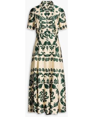 Sandro Printed Crinkled-Satin Midi Shirt Dress - Green