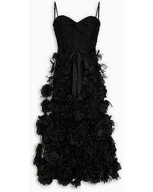 Marchesa Appliquéd Organza And Tulle Midi Dress - Black