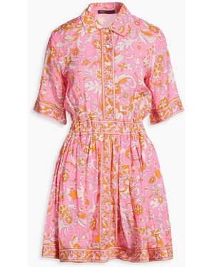 Maje Floral-Print Slub Woven Mini Shirt Dress - Pink