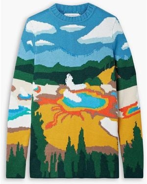 Gabriela Hearst Ines Embroidered Intarsia Cashmere Sweater - Blue