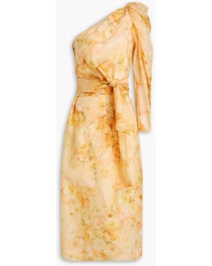 Zimmermann One-Shoulder Floral-Print Linen And Silk-Blend Gauze Midi Dress - Metallic