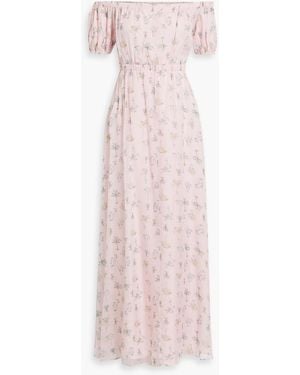 HVN Nancy Off-The-Shoulder Floral-Print Silk-Chiffon Maxi Dress - Pink