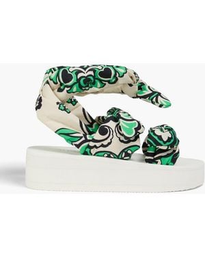 Red(V) Printed Padded Cotton Platform Sandals - Green
