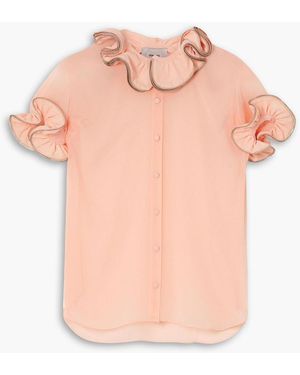 Coperni Zip-Embellished Ruffled Chiffon Blouse - Pink