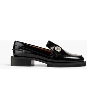 Ganni Crystal-embellished Patent-leather Loafers - Black