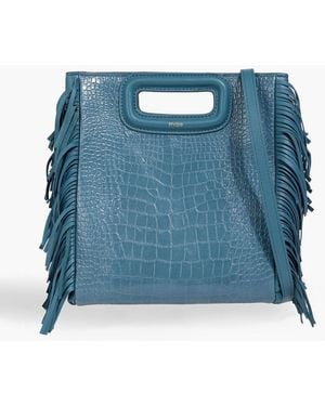 Maje Fringed Croc-Effect Leather Tote - Blue