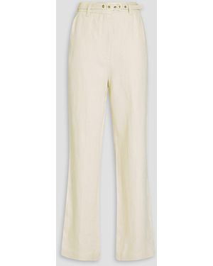 Zimmermann Belted Linen Straight-leg Trousers - White