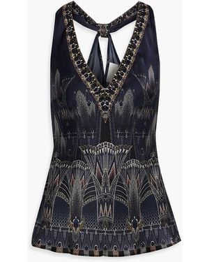 CAMILLA Crystal-Embellished Printed Silk Tank - Black