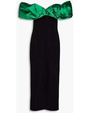 Safiyaa Diane Off-the-shoulder Satin-paneled Crepe Midi Dress - Black