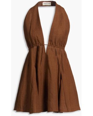 Casa Raki Mili Linen Halterneck Mini Dress - Brown