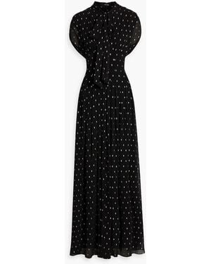 Mikael Aghal Pussy-bow Metallic Fil Coupé Georgette Maxi Dress - Black