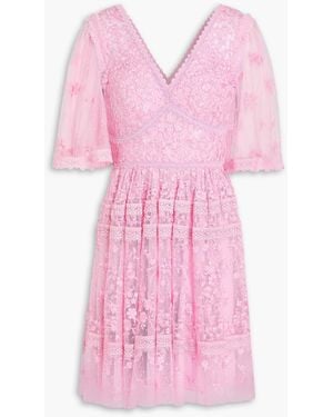 Needle & Thread Crochet-trimmed Embroidered Tulle Mini Dress - Pink