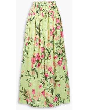 PATBO Tula Floral-print Satin-jacquard Wide-leg Pants - White
