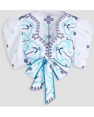 Charo Ruiz Motta Cropped Embroidered Cotton-blend Top - Blue