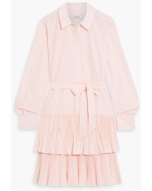 10 Crosby Derek Lam Stirling Tiered Plissé-poplin Mini Shirt Dress - Pink