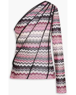 Missoni One-Shoulder Metallic Crochet-Knit Top - Purple