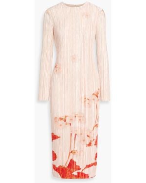Erdem Floral-Print Plissé-Satin Midi Dress - Pink