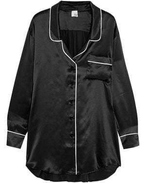 Iris & Ink Sherry Piped Silk-Satin Shirt - Black