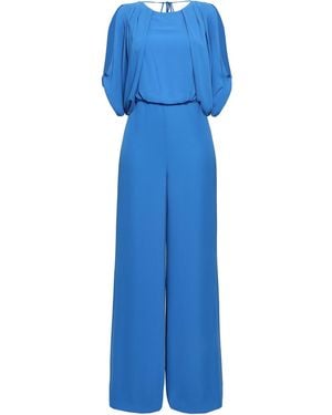Halston Cold-Shoulder Draped Crepe De Chine Jumpsuit - Blue