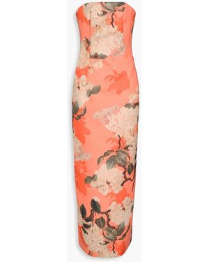 LEO LIN Rayna Strapless Floral-Print Satin Maxi Dress - Orange