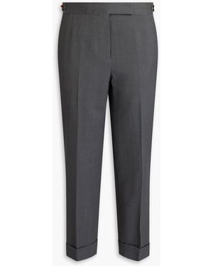 Thom Browne Cropped Wool-Piqué Slim-Leg Trousers - Grey