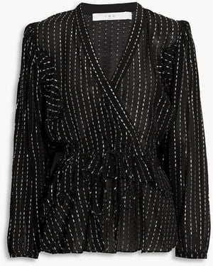 IRO Silga Metallic Fil Coupé Chiffon Peplum Blouse - Black