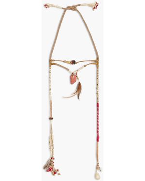 Etro Suede, Feather, Shell And Multi-Stone Necklace - White