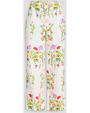 Borgo De Nor Yves Floral-Print Cotton-Blend Piqué Kick-Flare Trousers - White