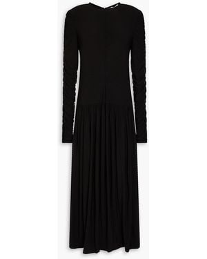 Tibi Ruched Jersey Midi Dress - Black