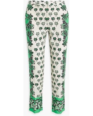 RED Valentino Cropped Printed Cotton-Broadcloth Slim-Leg Pants - Green