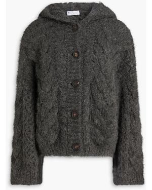 Brunello Cucinelli Pullover aus einer alpakamischung mit kapuze und zopfstrickmuster - Schwarz