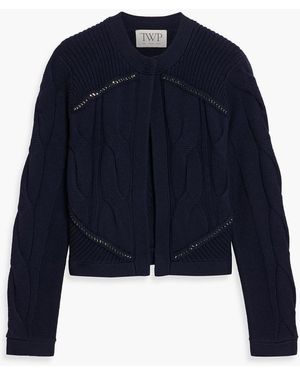 Twp Chain-Embellished Cable-Knit Merino Wool Cardigan - Blue