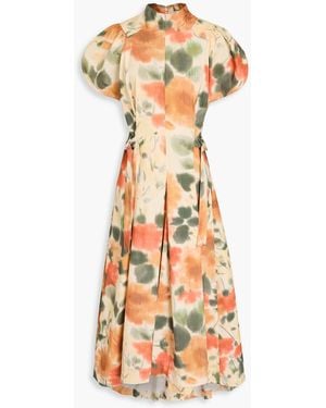 3.1 Phillip Lim Pleated Floral-Print Cotton-Poplin Midi Dress - Orange