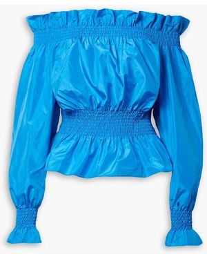 Adam Lippes Off-the-shoulder Shirred Silk-taffeta Top - Blue